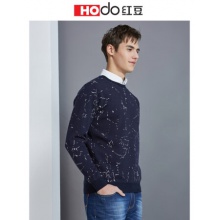 红豆男装 羽绒服男短款加厚连帽90%白鸭绒蓬松保暖冬季外套新款红豆（Hodo）男装 加绒假两件男保暖舒适休闲雪花斑点男士针织拼接服